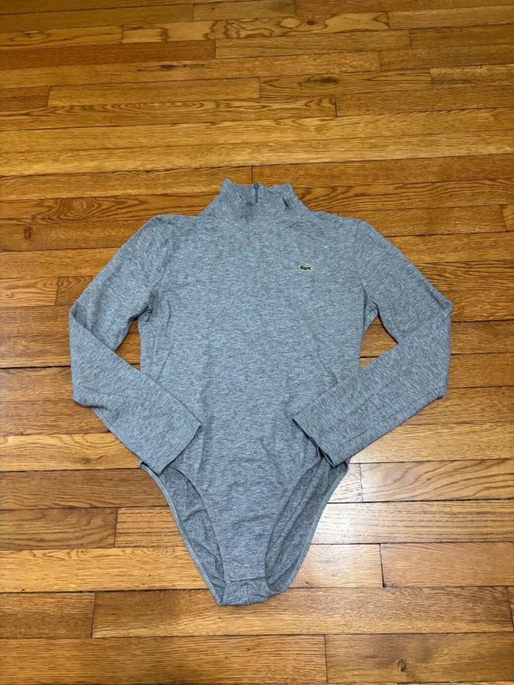 Vintage Lacoste Womens Body Suit Size 42 Gray Long Sleeve Mock Neck Wool Viscose